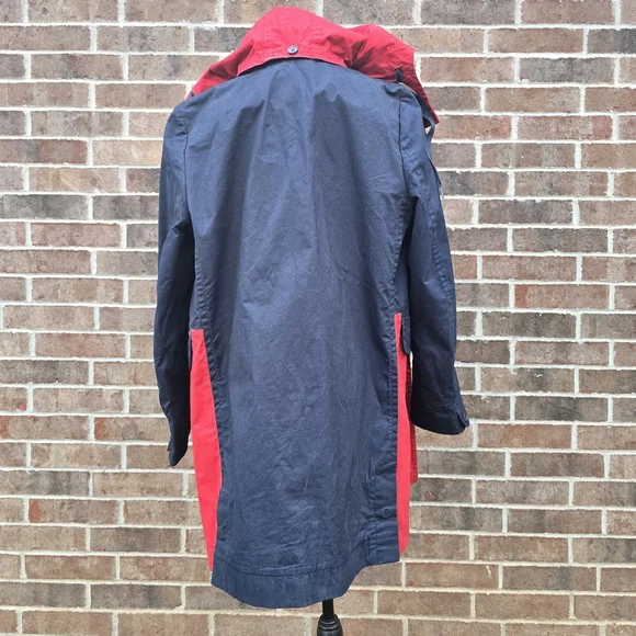 Coach Red Navy Hooded Trench Coat Women’s Medium Colorblock Button Front - Picture 4 of 9
